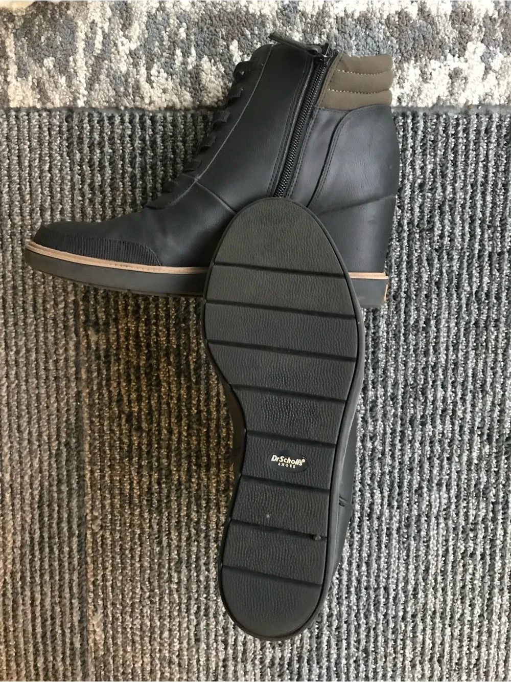 Dr. Scholl's Black Wedge Sneaker Boot with Olive Collar